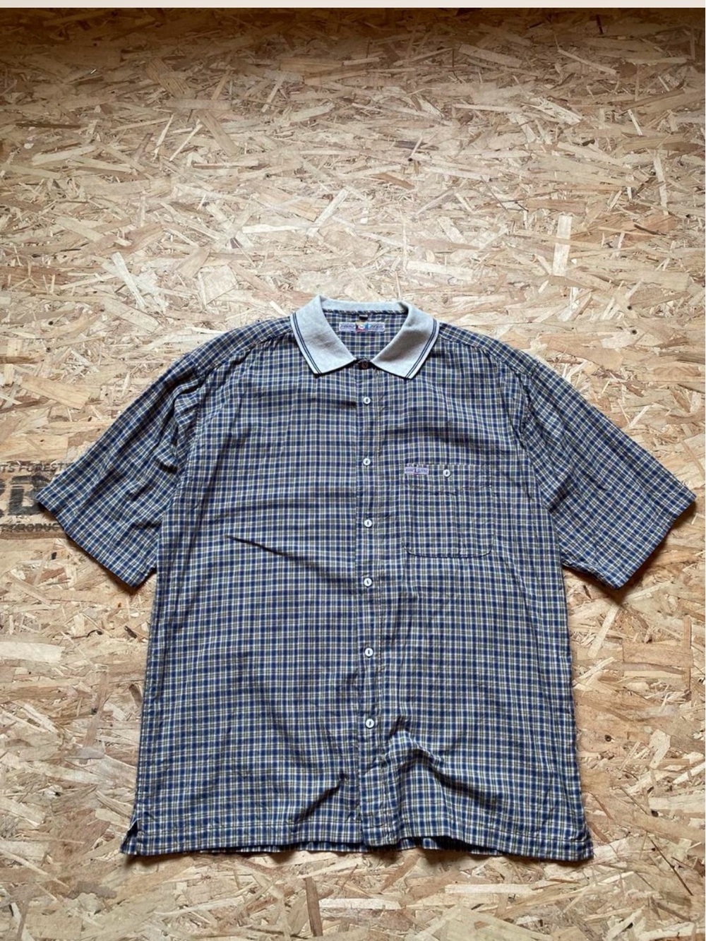 Point Zero Blue and Gray Checked Short-Sleeve Button-Down Shirt